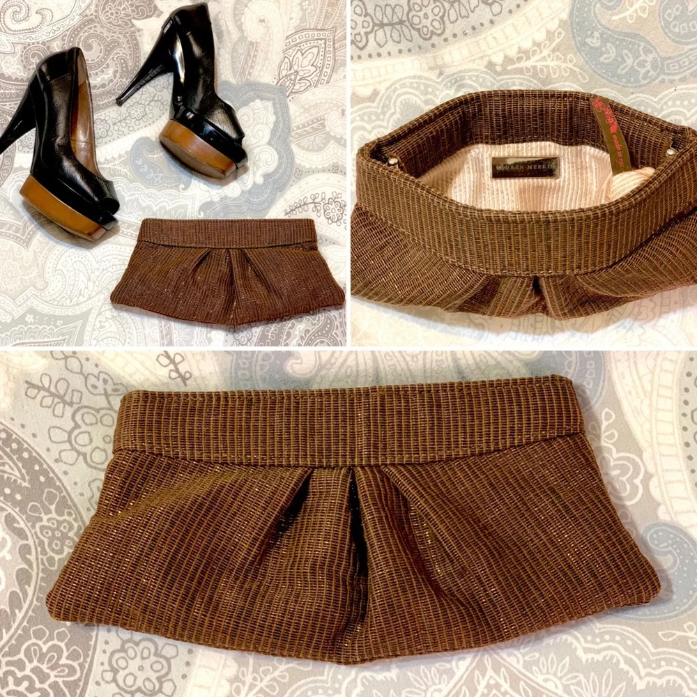 Lauren Merkin Woven Raffia Clutch Brown Gold - Picture 3 of 7